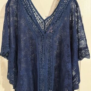 Candie’s Elegant Navy Lace Poncho